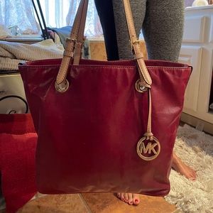Red Michael Kors Leather Tote Bag